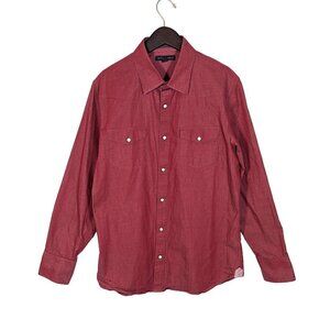 Men's Large Banana Republic Crimson Red Cotton Pearl Snap Western Rodeo Shirt